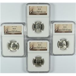 LOT OF ( 4 ) 1961-D WASHINGTON QUARTERS, NGC  MS-65