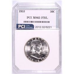 1953 FRANKLIN HALF DOLLAR, PCI MS-65 FBL  TRENDS FOR $700.00