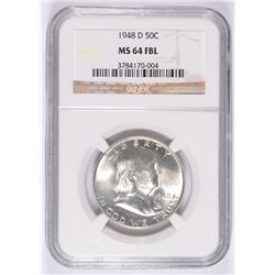 1948-D FRANKLIN HALF DOLLAR, NGC MS-64 FBL