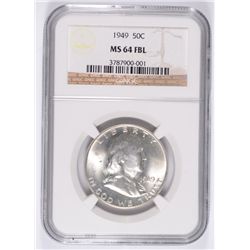1949 FRANKLIN HALF DOLLAR, NGC MS-64 FBL