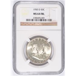 1950-D FRANKLIN HALF DOLLAR, NGC MS-64 FBL