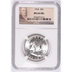 1954 FRANKLIN HALF DOLLAR, NGC MS-64 FBL