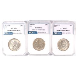 1938 BOONE COMMEMORATIVE HALF DOLLAR PDS SET OF ( 3 ) PCI MS-65 GEMS  RARE SET!!
