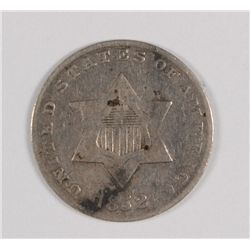 1852 THREE CENT SILVER F/VF