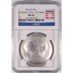 2014 BASEBALL HALL OF FAME SILVER DOLLAR, NGC MS-69!  WOW!!