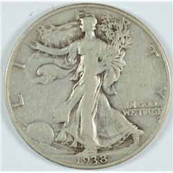 1938-D WALKING LIBERTY HALF DOLLAR, VF-30