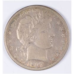 1907-D BARBER HALF DOLLAR XF/AU-45 SCARCE!