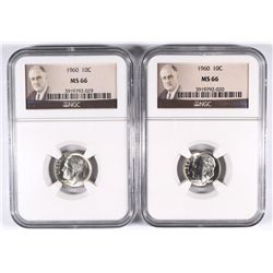 ( 2 ) 1960 ROOSEVELT DIMES NGC MS-66