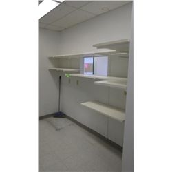 Wooden shelving units in office