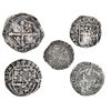 Image 1 : 5 monedas de plata: Reyes Católicos, 1/2 real de Sevilla y real, Toledo; Felipe II, 2 reales de Méxi