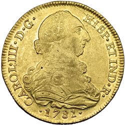 8 escudos. 1781. Popayán. SF. VI-1720. Rebaba en el anv. B.O. EBC-/EBC.