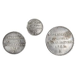 3 medallas de proclamación. 1789. Madrid. H-64, 65 y 66. MBC/MBC+.