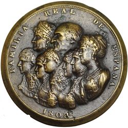 Medalla unifaz de la Familia Real en Bayona. 1808. AE  Ø 63mm. Grabador: Paroy. MBC+.