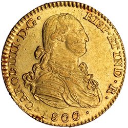 2 escudos. 1800. Madrid. MF. VI-1049. Pequeño defecto de acuñación en la gráfila. R.B.O. EBC-.