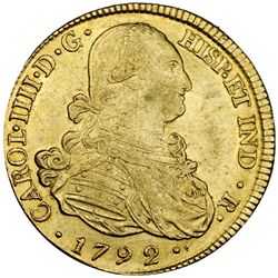 8 escudos. 1792. Popayán. JF. VI-1372. R.B.O. MBC+/EBC-.