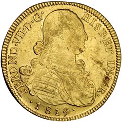 8 escudos. 1819. Nuevo Reino. JF. VI-1508. Hojas. R.B.O. MBC+.