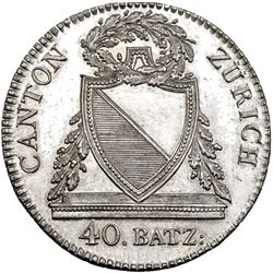 SUIZA. 40 batzen. 1813B. Zürich. KM-190. SC.