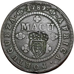 ANGOLA. Sobre macuta, 1789, resello de María I. GO-05.08. Golpecito en el canto. MBC-.