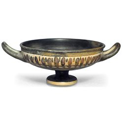 Kylix. Ática, Atenas (siglo V-IV a.C.). Cerámica de barniz negro. Decorada con adornos florales y de