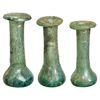 Image 1 : Vidrios (S. II-III d.C.). Lote tres ungüentarios con irisaciones. Altura  6,1; 6,5 y 7,0 cm.