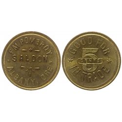 Pomeroy Saloon, Albany, Oregon token