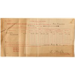 Memorandum of Gold Bullion, San Francisco Mint