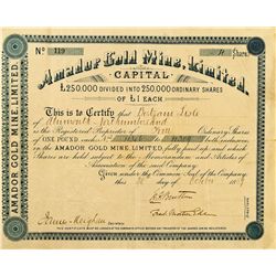 Amador Gold Mine, Limited, Stock Certificate