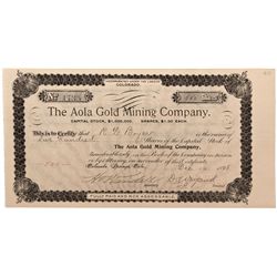 Aola Gold Mining Company Stock Certificate