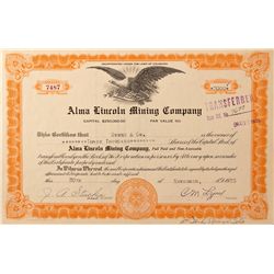 Alma Lincoln Mining Company Stock Certificate