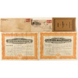 La Trinidad Mining Co. Stock Certificates with Report & Covers Group