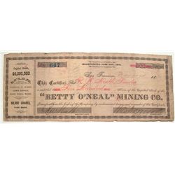 Betty O'Neal Mining Stock Certificate