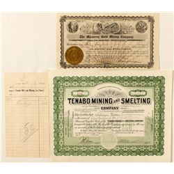 Tenabo Stock Certificates and a Billhead