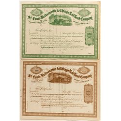 St. Louis, Jacksonville & Chicago Rail Road Co. Stock Certificate Pair