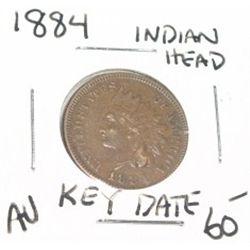 1884 *RARE KEY DATE-AU HIGH GRADE* INDIAN HEAD PENNY RED BOOK VALUE $60.00+ *NICE EARLY AU HIGH GRAD