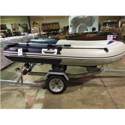 9' FIBREGLASS RIDGED BOTTOM INFLATABLE BOAT (R.I.B.) RATED 10HP, MODEL SKV270 DOUBLE HULL