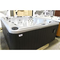 CAL SPAS CONNECT LOUNGER HOT TUB, 8'X8' PREFERRED SMOKE CABINET WITH ZINC INTERIOR C/W