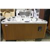 Image 1 : CAL SPAS CONNECT LOUNGER HOT TUB, 8'X8' PREFERRED MAHOGANY CABINET WITH SUNSET STORM INTERIOR C/W