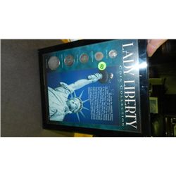 Framed coin collection Lady Liberty, all real coins