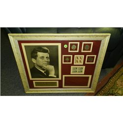 Framed John F Kennedy coin and stamp collection