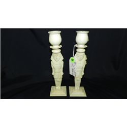 2 piece carved Egyptian style Ivory candlesticks