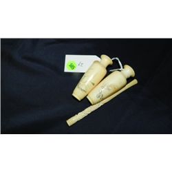 Two Ivory Urns and cigarette holder, (pre-ban antique