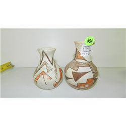2 piece Vintage handmade & painted clay Acoma vases