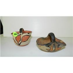 Vintage handmade & painted clay baskets