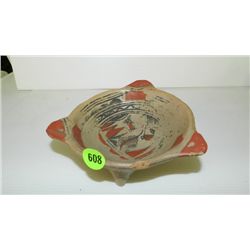 Vintage handmade & painted clay Mexican footed bowl as