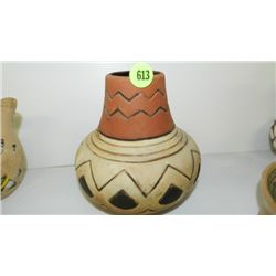 Vintage handmade & painted clay vase