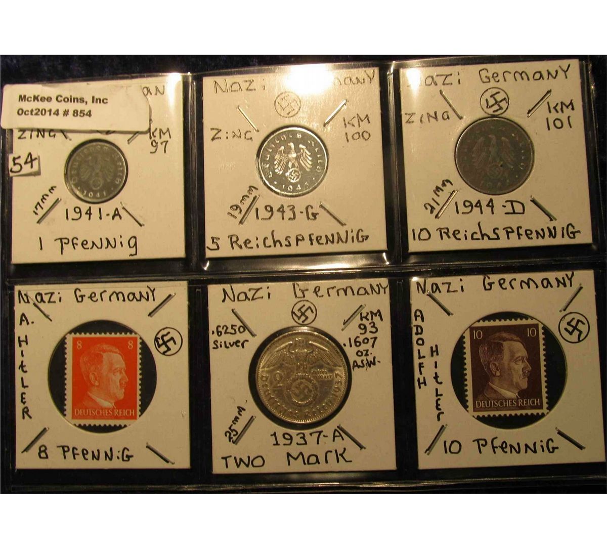 Set of Germany coin 2 pfennig and stamp with Swastika 12