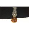 Image 1 : Small Amber Glass Oil Lamp (Made in Japan) (8" high with chimney)