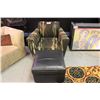 Image 1 : BLACK & BEIGE PATTERN ARM CHAIR WITH LEATHER OTTOMAN