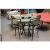 Image 1 : ROUND BLACK METAL AND GLASS BAR TABLE WITH 2 STOOLS