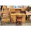 Image 1 : OAK 7 DRAWER LOCKING ROLL TOP DESK WITH OAK DESK CHAIR & OAK TABLE
